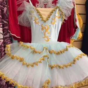 Kids Gold-Trim Ballet Tutu Costume - Light Blue